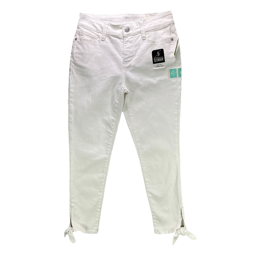 St. John's Bay Skinny Ankle Pants Womens 4 Petite White Mid Rise Slimming NWT